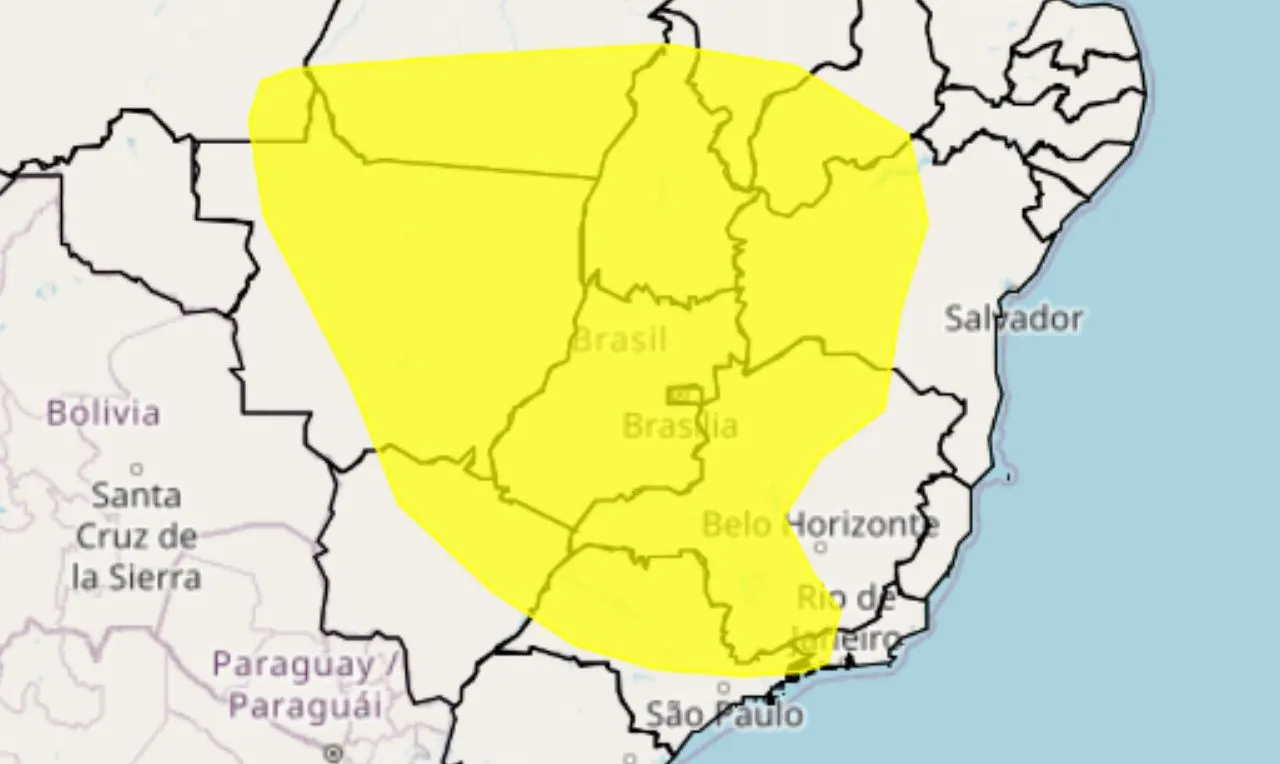 O mapa mostra as &aacute;reas em alerta para baixa umidade
